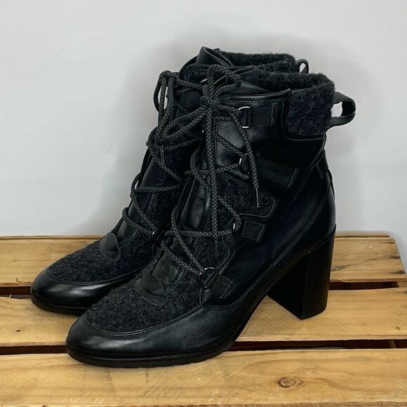 Napoleoni black leather heel lace up boots made in Italy size 41 - Picture 1 of 15